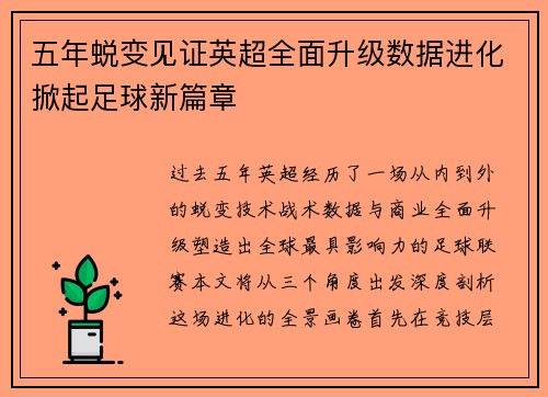 五年蜕变见证英超全面升级数据进化掀起足球新篇章